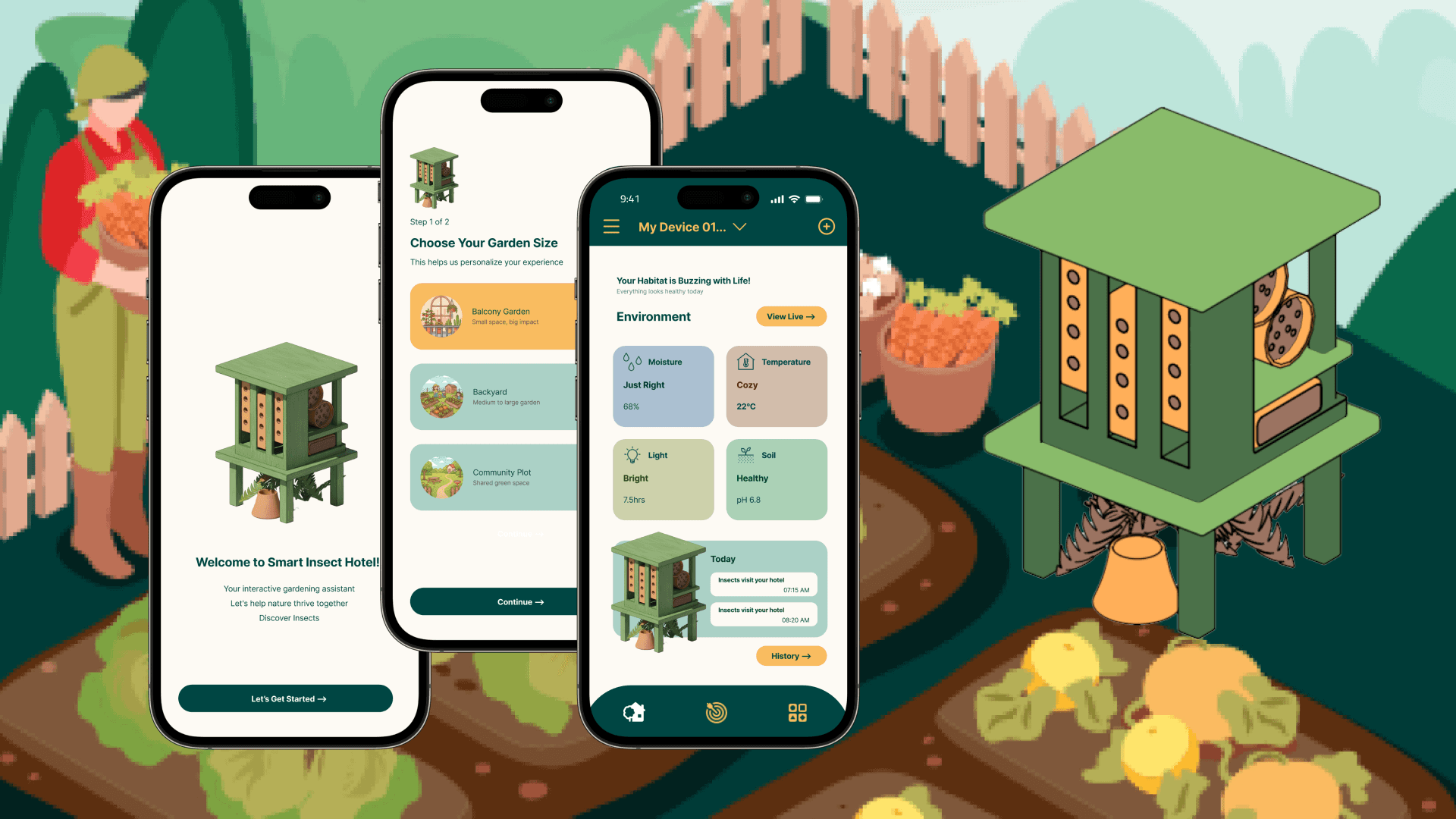Smart Insect Hotel, companion app and urban garden ecosystem